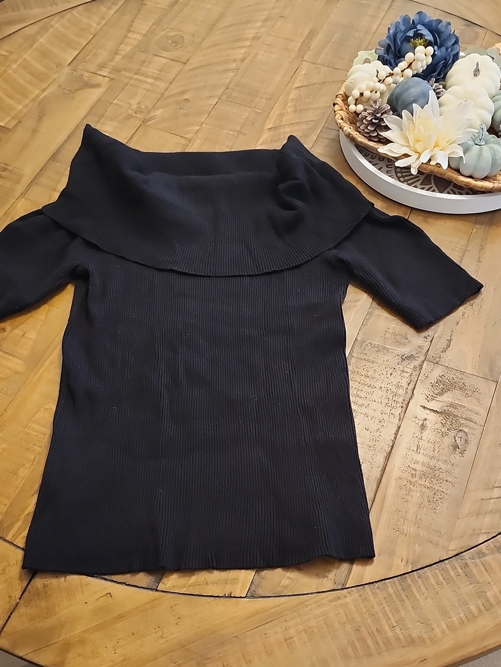 Catherines Black Ribbed Off-Shoulder Top